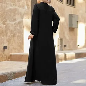 Abaya musulmane élégante à fermeture éclair sur le devant, Jalabiya de Dubaï, longueur au sol, en polyester, faite à la main, robe décontractée pour femme à manches longues et col montant - Product Image 6