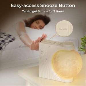 Lampe lunaire, réveil lumineux en plastique, 8 couleurs LED, lumière de réveil, double alarme, fonction snooze, 10 sons naturels [Énergie - Product Image 4