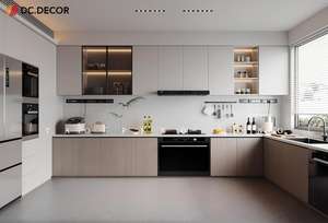 Îlot <span class=keywords><strong>de</strong></span> cuisine moderne DC DECOR, construction en contreplaqué laqué, <span class=keywords><strong>plan</strong></span> <span class=keywords><strong>de</strong></span> <span class=keywords><strong>travail</strong></span> en marbre, évier intégré, rangement, ignifuge - Product Image 2