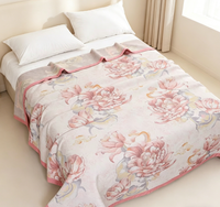 Couverture en coton tricoté doré avec motif floral, style chinois, utilisable toute l'année, 210 cm x 240 cm, pour salon