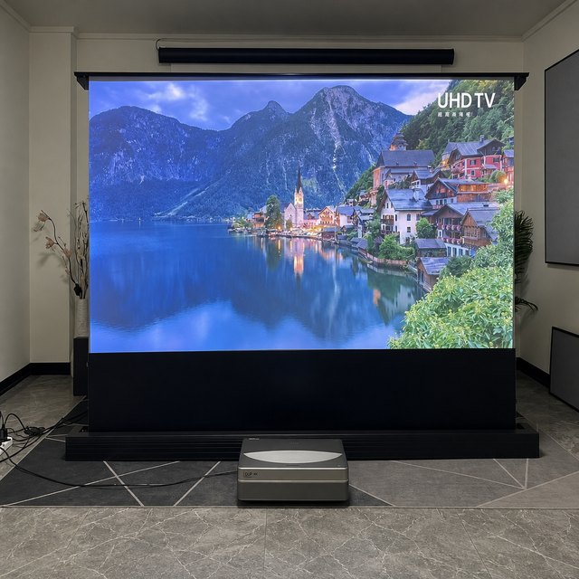 Electric Motorized Portable Floor-rising Projection Screen 16:9 Ultra-short Throw Black Grid CBSP Fabric ALR Material 220x125cm
