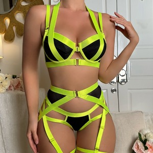 工厂女式性感束缚内衣套装透明尼龙内衣带蝴蝶结装饰 - Product Image 2