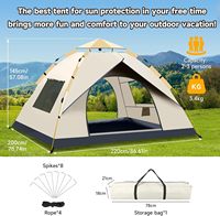 Tente de camping dôme automatique ultralégère, imperméable, portable, pour 3-4 personnes, une chambre, quatre saisons, pour l'extérieur