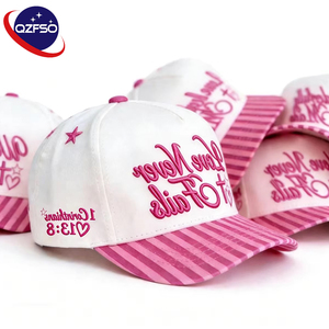 QZFSO Custom 3D Embroidery Gorras Pink White Striped Brim 5 Panel <b>Hat</b> Adjustable Cotton Retro Baseball <b>Hat</b> for Daily Casual - Product Image 1
