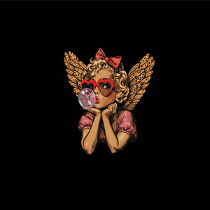 T-shirt da uomo per San Valentino, nera, girocollo, con stampa di Cupido, manica corta, casual, vestibilità regolare, in jersey. - Product Image 1