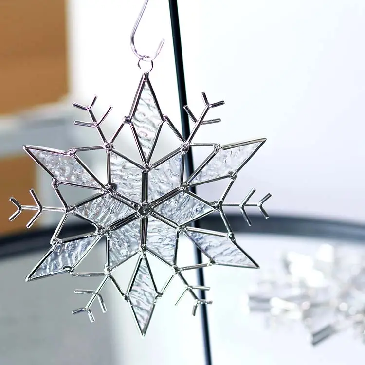 Brillante estrella cristal copo de nieve Suncatcher vidrieras decoraciones navideñas vítreo decoraciones colgantes suministros para manualidades