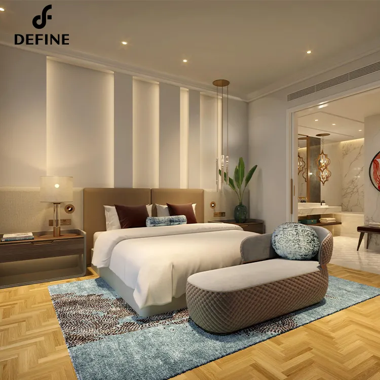 Furnitur Hotel Dibuat Khusus 5 Bintang FF & E Proyek Mewah Modern Perabot Kamar Tidur Hotel Set Kamar Tidur