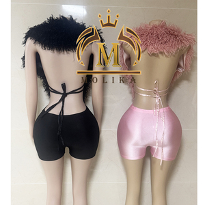 女性用ショーツセットFaux Furクロップトップとショーツ2ピースセット女の子セクシーY2Kツーピースセット女性服2025 - Product Image 5