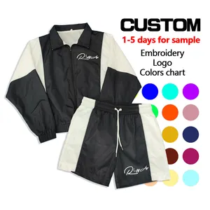 winter joggers zip up nylon two piece men 2piece shorts windbreaker short set