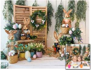 7x5ft Fondo de Pascua Soporte Fotografía Telón de fondo Bandera de conejito Suministros para fiestas Jardín Conejo Decoración Flor Primavera Bebé recién nacido - Product Image 2