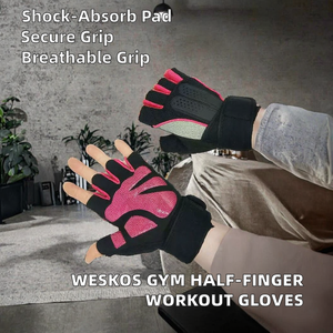 WESKOS Sports Gym Half <b>Finger</b> Breathable Non-Slip Adjustable Pull-On Closure Wrist <b>Strap</b> Anti-Vibration Shock-Absorbing Durable - Product Image 2