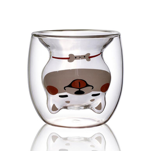 Factory Cheap Price Shiba Dog Pup Shape Double Wall Glass <strong>Cup</strong> for Gift Cartoon Double Walled Glass <strong>Cup</strong> - Product Image 5