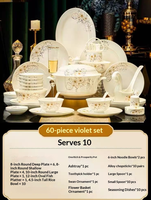 Service de Table de Luxe en Porcelaine Fine Dorée à Motifs Floraux, Style Européen, Écologique, Compatible Lave-Vaisselle/Micro-ondes/Four, Idéal pour Banquets Familiaux