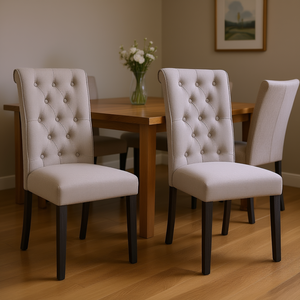 Set di 2 sedie da pranzo beige con schienale trapuntato, rivestimento in tessuto, gambe in legno, design contemporaneo, mobili moderni per la casa - Product Image 2