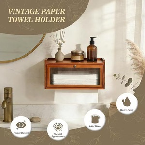 Distributeur de mouchoirs mural en bois, boîte de rangement rectangulaire pour salle de bain et cuisine, multifonction, étanche, en bois massif - Product Image 1