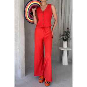 Ensemble débardeur côtelé rouge et pantalon large pour femme – Tenue décontractée respirante printemps-été - Product Image 1
