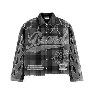 Camicia da <span class=keywords><strong>Uomo</strong></span> <span class=keywords><strong>su</strong></span> <span class=keywords><strong>Misura</strong></span> di Produzione Antica in Flanella di Cotone 100% Stile Retrò Streetwear di Alta Qualità Casual Monopetto con Strass - Product Image 4