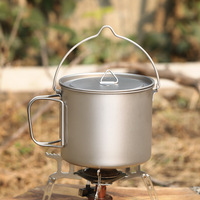 Ti Artisan 1100ml Camping Pot Pur Titane Léger Simple Paroi Pot Pliant Poignée Courte pour la Cuisine