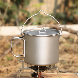 Ti Artisan 1100Ml Cắm Trại Nồi Tinh Khiết Titan Trọng Lượng Nhẹ Tường Đơn Nồi Gấp Ngắn Xử Lý Cho Nấu Ăn - Product Image 4