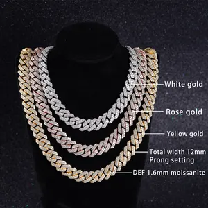 Stars gem 12mm Cuban Link Halskette erkek kolye Versand bereit Sterling Silber Moissan ite Cuban Link Chain