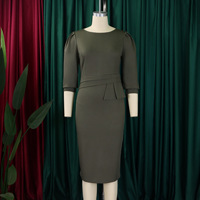 Robe crayon midi plissée unie taille haute pour femme, idéale pour le travail et l'église