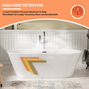 Ons Voorraad Eigentijdse Witte Badkuip Met Matzwarte Overloop En Afvoer 67 "Acryl Vrijstaande Badkuip Met Gratis Verzending - Product Image 6