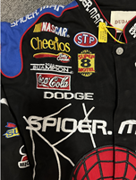 Vestes de course vintage grande broderie araignée au design personnalisé pour hommes vestes de voiture de course Nascar rétro lourd en sergé noir surdimensionné