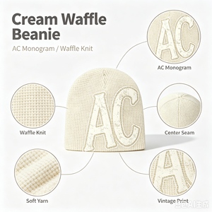 <span class=keywords><strong>Bonnet</strong></span> d'hiver unisexe en acrylique chaud et uni, tricoté gaufré, style vintage et sportif, avec étiquette tissée personnalisée pour la vente en gros - Product Image 2