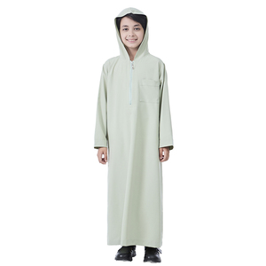 Oriente Medio poliéster islámico niños Thobe Thawb Color sólido manga larga <span class=keywords><strong>cremallera</strong></span> Sudadera con capucha Abaya <span class=keywords><strong>Bata</strong></span> para niños étnicos musulmanes árabes - Product Image 5