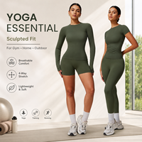 Ensemble de yoga 2 pièces pour femmes, haut court à manches longues sans couture, jupe taille haute, leggings, tenue de sport, vêtements de sport, tenue de gym