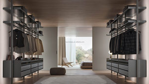 Walk in Closet Steel in Cabinet <span class=keywords><strong>Ropa</strong></span> modular Diseño de madera Sistema independiente de doble deslizamiento Walk Wood Clothes Armario Set - Product Image 4