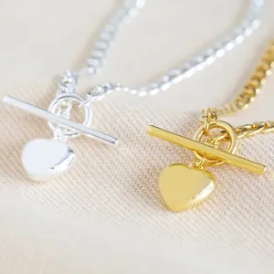 Wholesale Custom Gold Plating Stainless Steel Heart Charm Small Toggle Women OT buckle Heart Bracelet Cuban Chain Jewelry