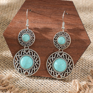 Bohemian <b>Tassel</b> Drop <b>Earrings</b> Antique Silver Plated Turquoise Stone Women's Party Fashion Jewelry - Product Image 2