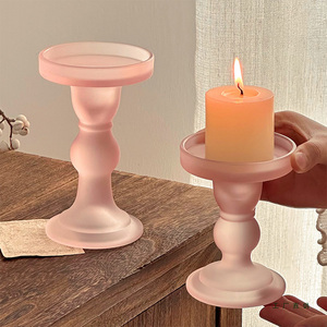 Porte-<span class=keywords><strong>bougie</strong></span> vintage rose en verre givré, élégant et luxueux <span class=keywords><strong>pour</strong></span> mariage, décoration de table à la maison - Product Image 3