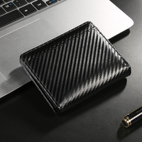 Dompet Pria Anti-RFID Motif Garis Kulit PU Tipis Lipat Dua dengan Ritsleting & Kancing Pengunci, Kantong Koin, Tempat Kartu Kredit