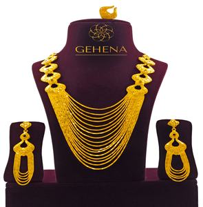 Conjunto De collar largo chapado en oro De 24K, pendientes, bisutería De lujo, placa o conjunto africano para mujer, joyería Indienne, 5 gramos - Product Image 1
