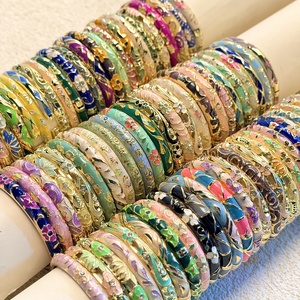 Wholesale Women's Vintage Christian Alloy Irregular Teardrop Enamel Rhinestone Cloisonne Bangle Gold Plated Multi Color <b>Crystal</b> - Product Image 5