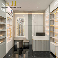 Comptoir de présentation de maquillage lumineux à LED personnalisé pour boutique de cosmétiques en centre commercial, vitrine de soins de la peau avec éclairage LED