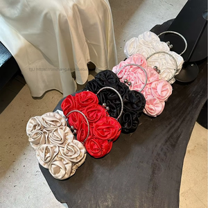 High-end Satin Double-sided Rose Bridal Dinner <b>Square</b> Magnetic Closure Bag Rich Girl Ladylike Cheongsam Dress Tanjing - Product Image 2