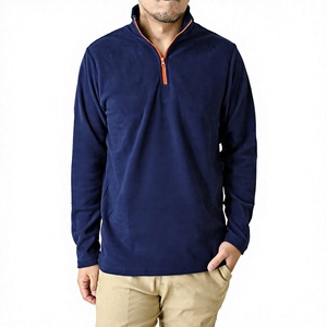 <b>Men's</b> <b>Navy</b> Blue Quarter Zip <b>Fleece</b> Pullover Long Sleeve Stand Collar Casual Autumn Knitted Solid Color Breathable Regular Fit - Product Image 1