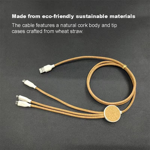 Cable USB Ecológico de Corcho y Paja de Trigo - Cable de Datos USB Multicarga 3 en 1 para Android/iOS - Product Image 4