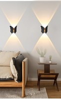 Applique murale extérieure Hagood 6W LED Papillon étanche en verre trempé noir et or pour salon, hôtel, jardin