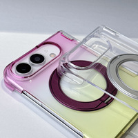 Coque de téléphone en PC transparente dégradée avec double charnière et support magnétique rotatif à 360 degrés, protection intégrale anti-chute pour iPhone 18 Duo pliable