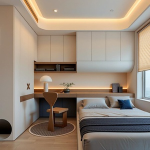 Modern Minimalist Custom Wood Bedroom Set Wardrobe Tatami <b>Desk</b> and <b>Bookshelf</b> for Apartment Villa & Hotel Use - Product Image 1