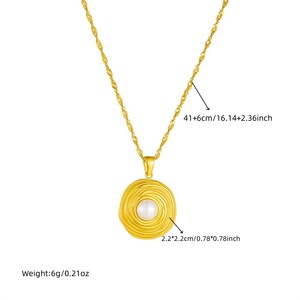 Gold Wire Wrapped Circle <b>Pearl</b> Jewelry <b>Set</b> For Women Everyday Wear Stainless Steel Necklace Earrings Ring <b>Set</b> - Product Image 5