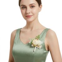 Boutonniere Mawar Buatan Tangan Warna Peach dengan Renda, Bros Bunga untuk Jas Pengantin Pria, Aksesoris Pesta Prom