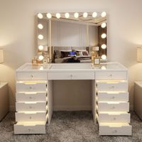 Table de toilette moderne en bois de chêne massif avec miroir éclairé, design écologique et durable pour chambre et salle de bain