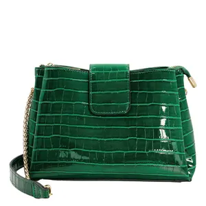 새로운 사용자 정의 패션 스타일 숙녀 핸드백 숄더백 녹색 양각 악어 질감 럭셔리 크로스 바디 가방 여성용 핸드백