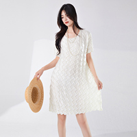 Nouvelle Robe Plissée Classique Unie pour Femme, Coupe Ample Longueur Genou, Grande Taille, Tendance Été