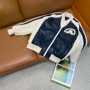 Chaqueta Varsity Louis Navy de Cuero y Borrego con Parches y Bordado L V - Product Image 1